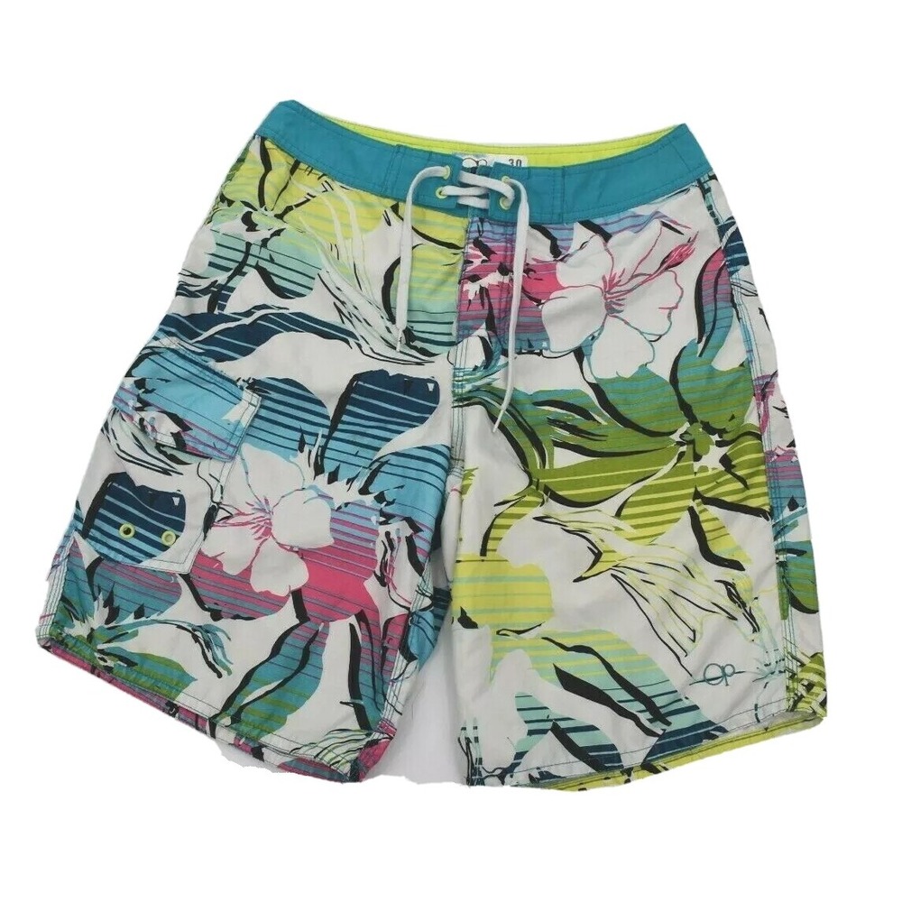 OP Mens Board Shorts Sz 30 Floral Aqua‎ Falls Lightweight Unlined Abstract